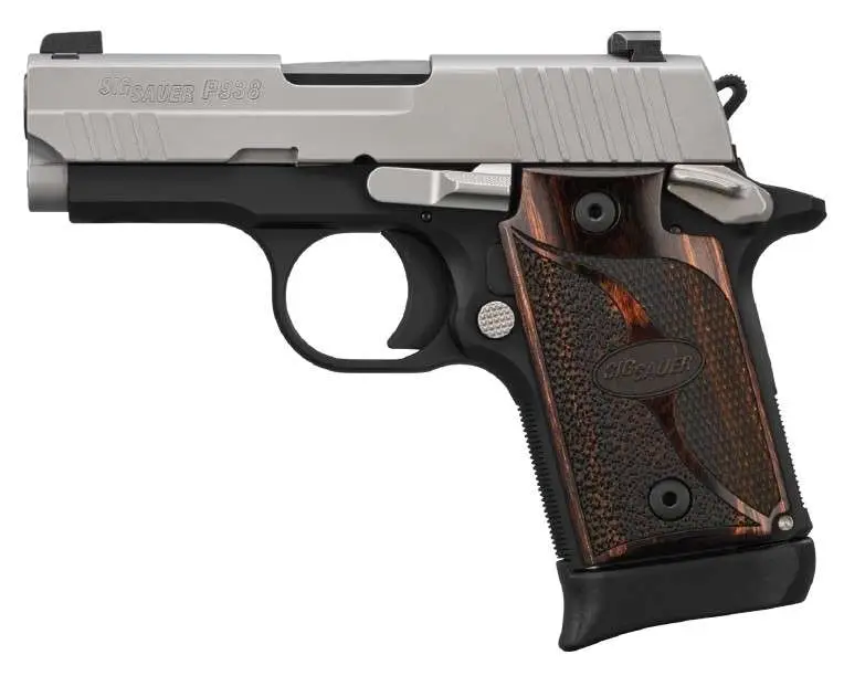 SIG SAUER P938 TWO TONE 9MM STS/BLK WALNUT GRIP 3" N.S. 1-6RD 1-7RD MAG